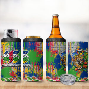 Central African Republic 1958 4 in 1 Can Cooler Tumbler Leopard Colorful Paint Splatter Patriotic Flag