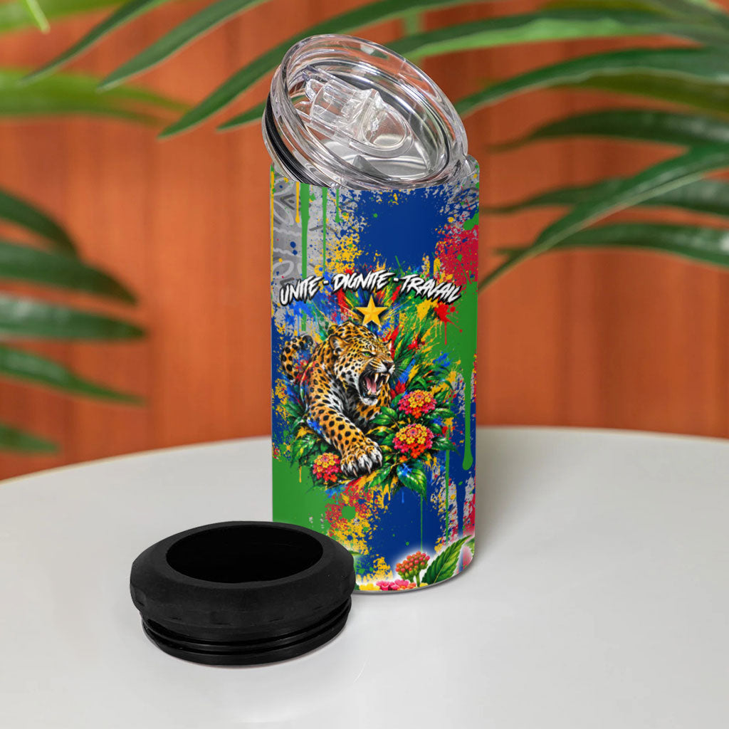 Central African Republic 1958 4 in 1 Can Cooler Tumbler Leopard Colorful Paint Splatter Patriotic Flag
