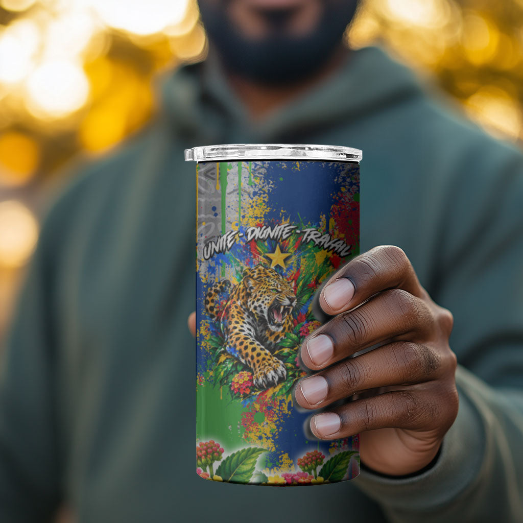 Central African Republic 1958 4 in 1 Can Cooler Tumbler Leopard Colorful Paint Splatter Patriotic Flag