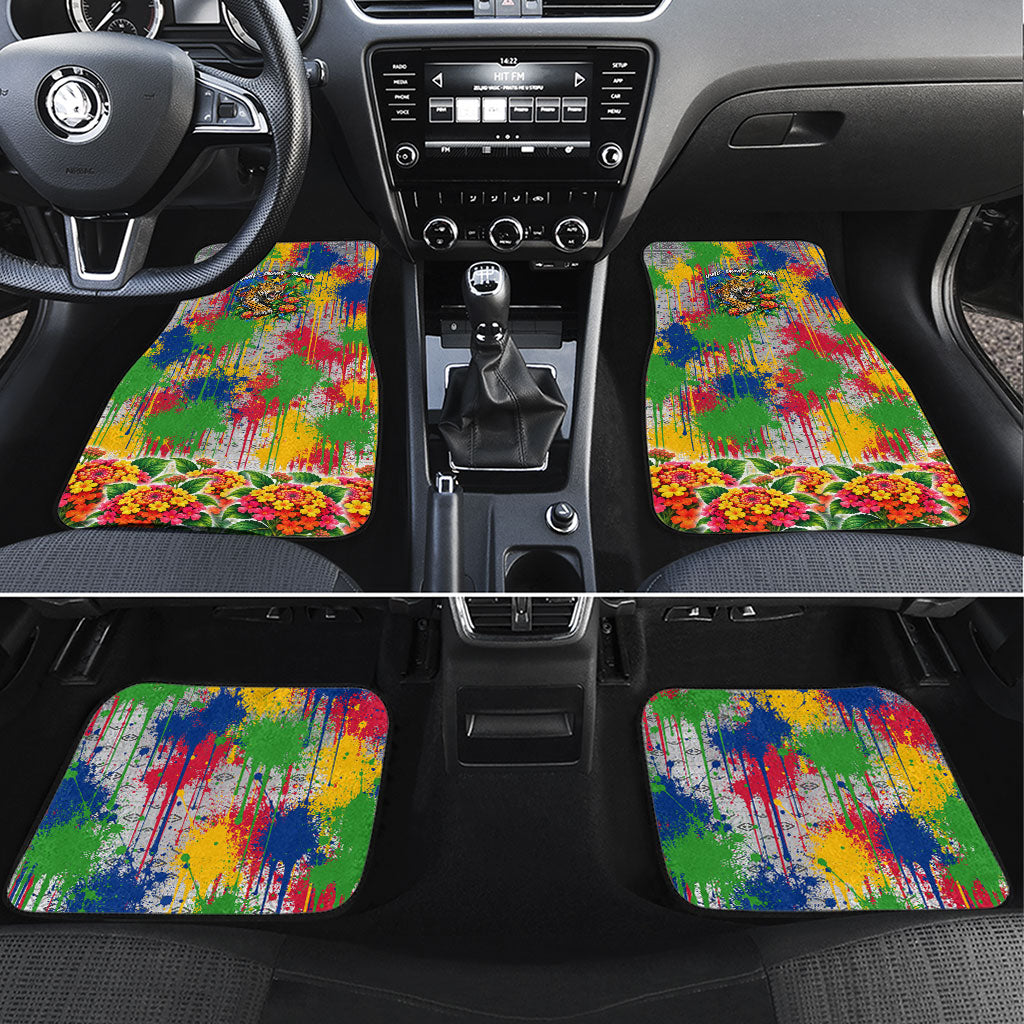 Central African Republic 1958 Car Mats Leopard Colorful Paint Splatter Patriotic Flag
