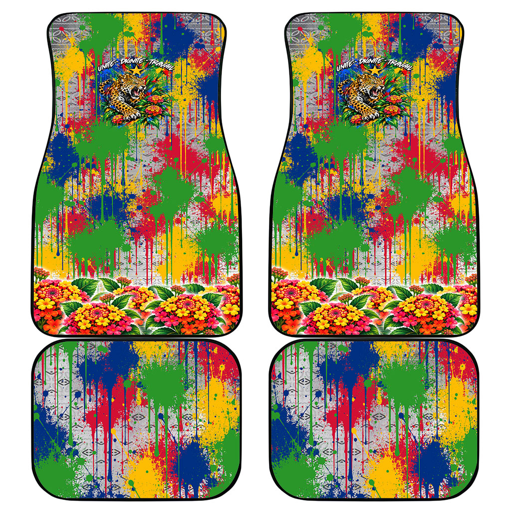 Central African Republic 1958 Car Mats Leopard Colorful Paint Splatter Patriotic Flag