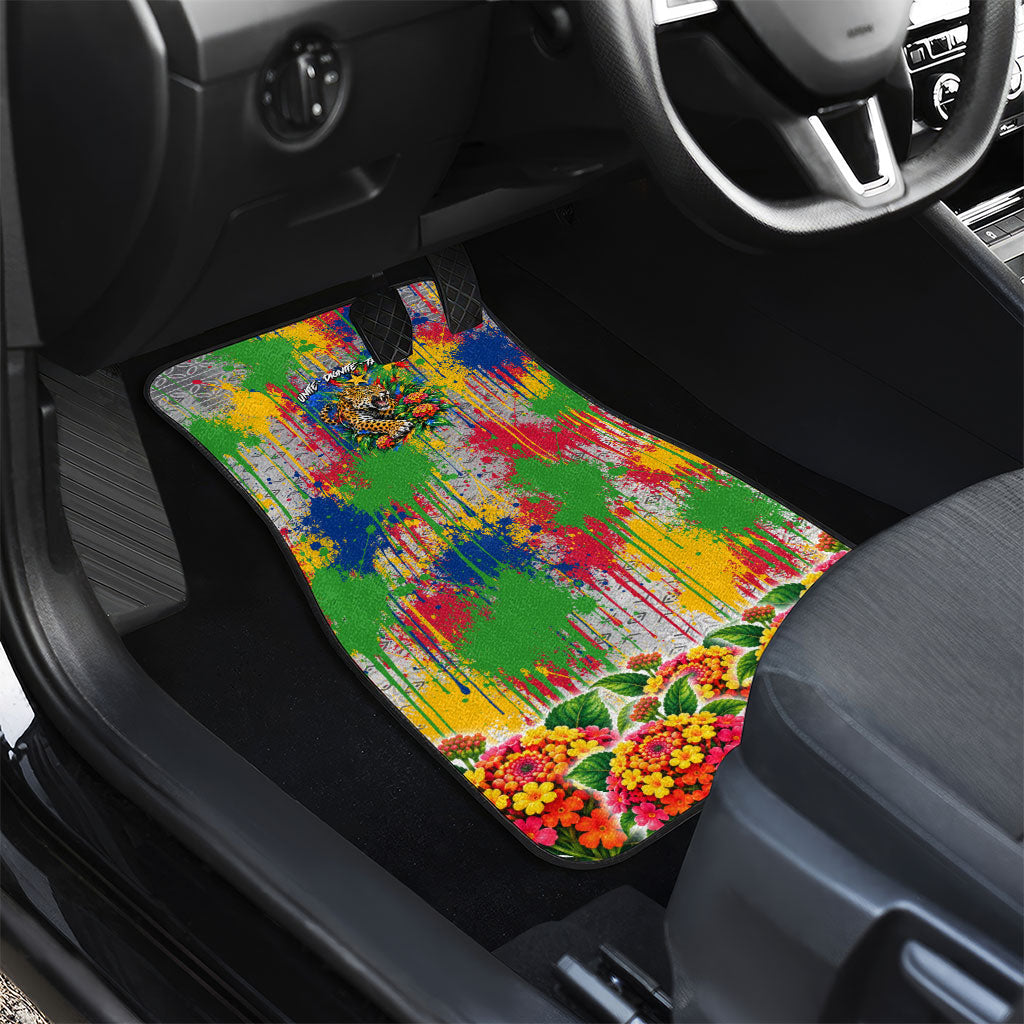 Central African Republic 1958 Car Mats Leopard Colorful Paint Splatter Patriotic Flag