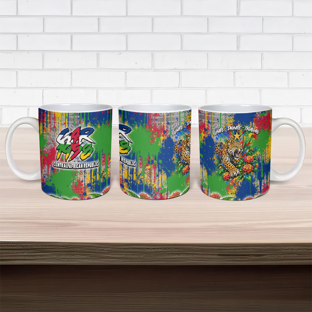 Central African Republic 1958 Ceramic Mug Leopard Colorful Paint Splatter Patriotic Flag