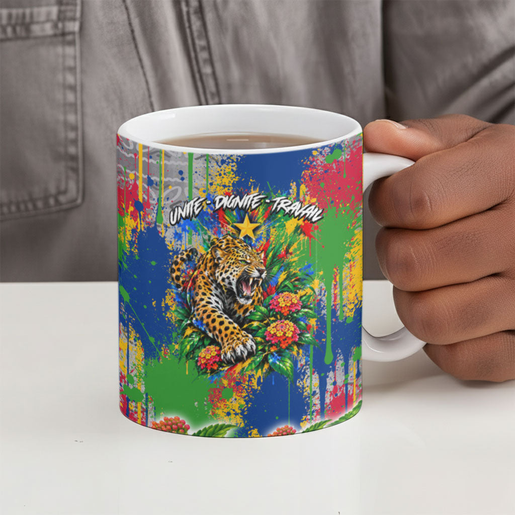 Central African Republic 1958 Ceramic Mug Leopard Colorful Paint Splatter Patriotic Flag