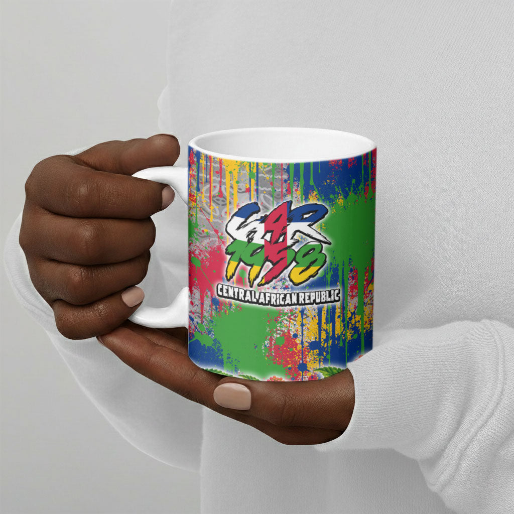 Central African Republic 1958 Ceramic Mug Leopard Colorful Paint Splatter Patriotic Flag