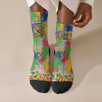 Central African Republic 1958 Crew Socks Leopard Colorful Paint Splatter Patriotic Flag