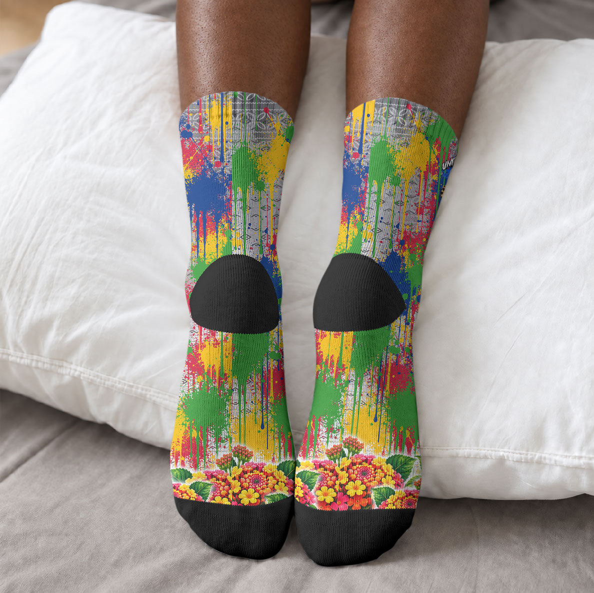 Central African Republic 1958 Crew Socks Leopard Colorful Paint Splatter Patriotic Flag