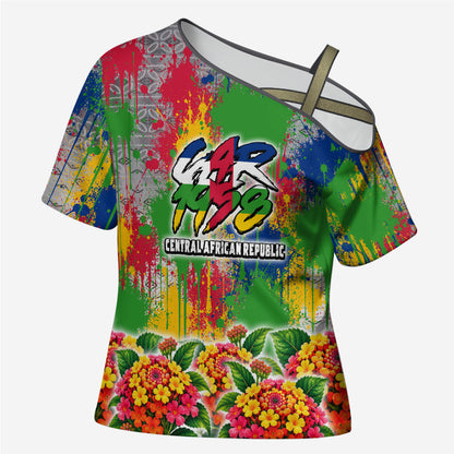 Central African Republic 1958 Cross Shoulder Shirt Leopard Colorful Paint Splatter Patriotic Flag