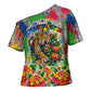 Central African Republic 1958 Cross Shoulder Shirt Leopard Colorful Paint Splatter Patriotic Flag