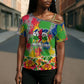 Central African Republic 1958 Cross Shoulder Shirt Leopard Colorful Paint Splatter Patriotic Flag