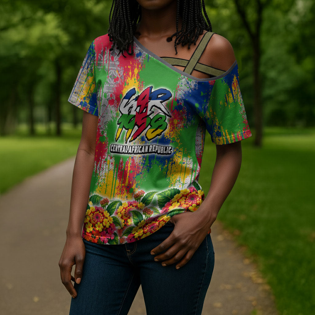 Central African Republic 1958 Cross Shoulder Shirt Leopard Colorful Paint Splatter Patriotic Flag