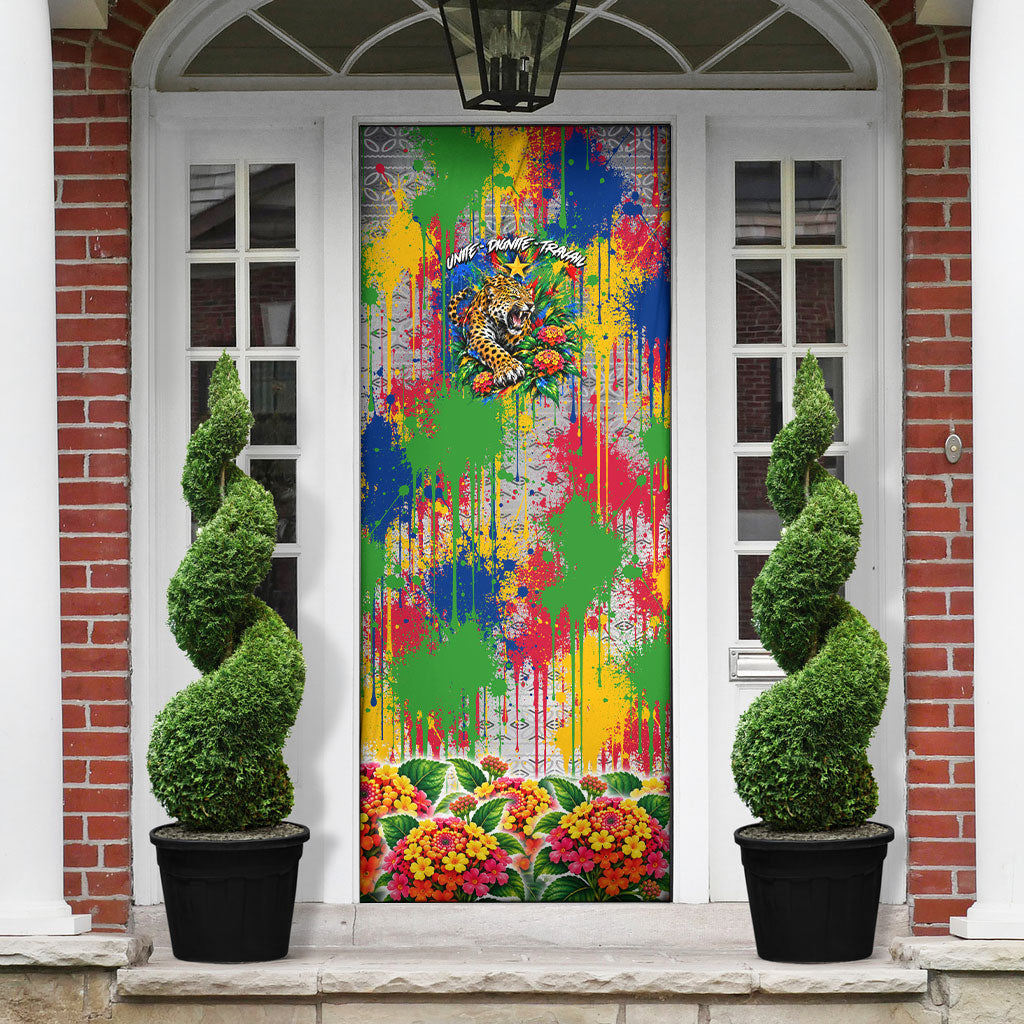 Central African Republic 1958 Door Cover Leopard Colorful Paint Splatter Patriotic Flag