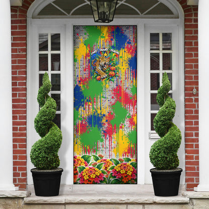 Central African Republic 1958 Door Cover Leopard Colorful Paint Splatter Patriotic Flag