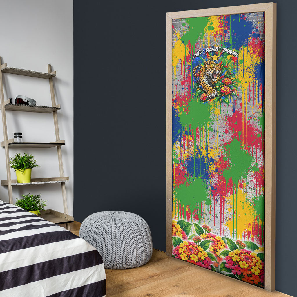 Central African Republic 1958 Door Cover Leopard Colorful Paint Splatter Patriotic Flag