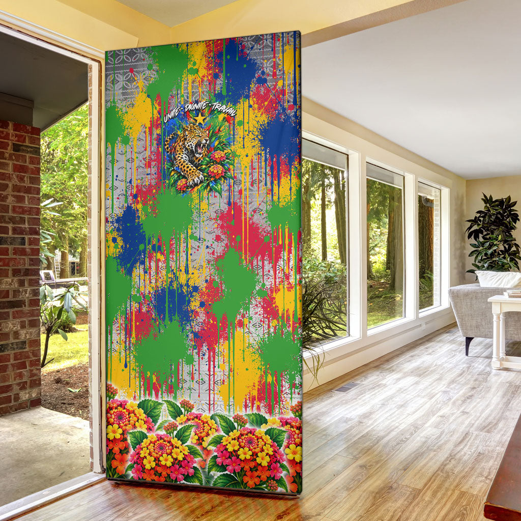 Central African Republic 1958 Door Cover Leopard Colorful Paint Splatter Patriotic Flag