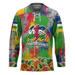 Central African Republic 1958 Hockey Jersey Leopard Colorful Paint Splatter Patriotic Flag