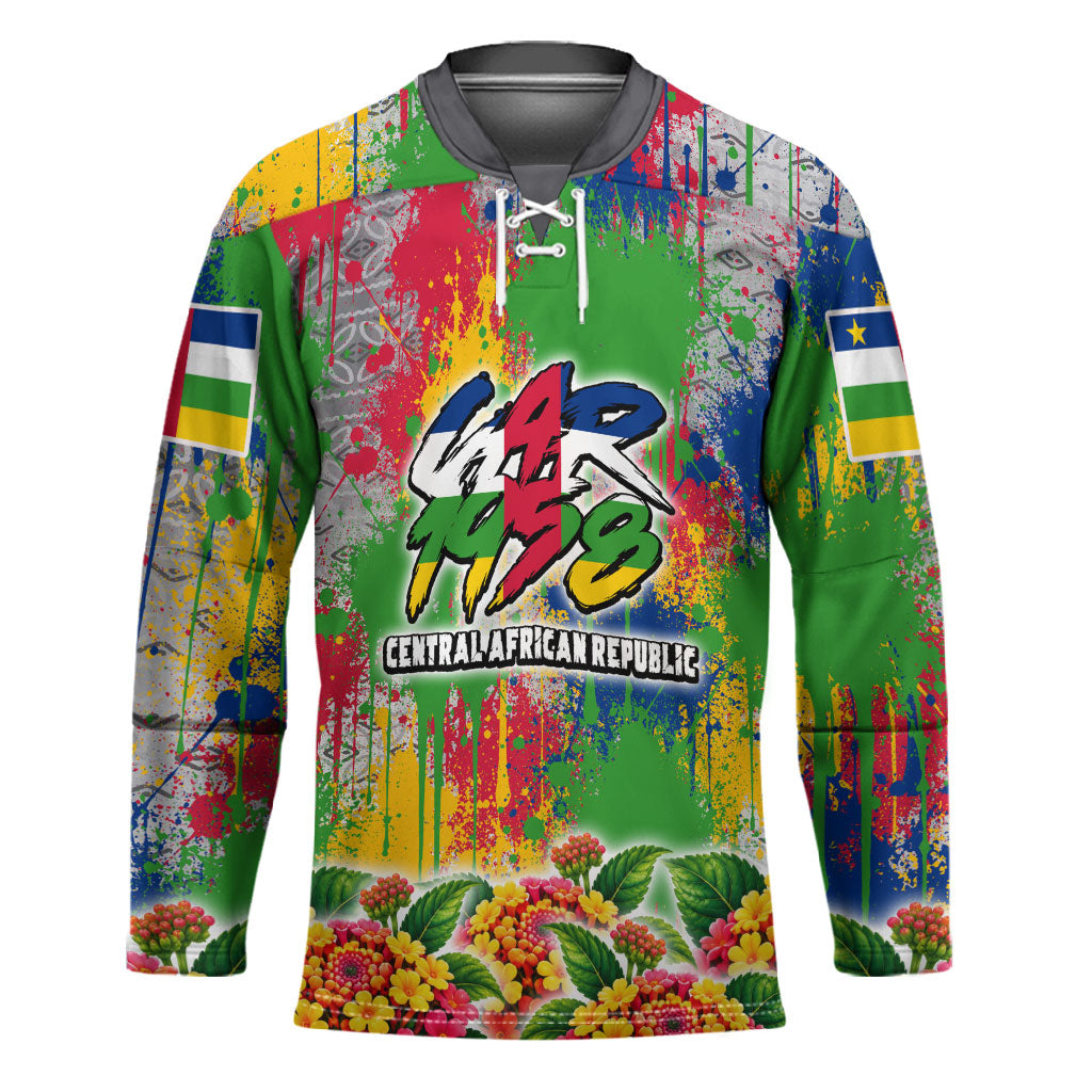 Central African Republic 1958 Hockey Jersey Leopard Colorful Paint Splatter Patriotic Flag