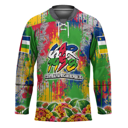 Central African Republic 1958 Hockey Jersey Leopard Colorful Paint Splatter Patriotic Flag