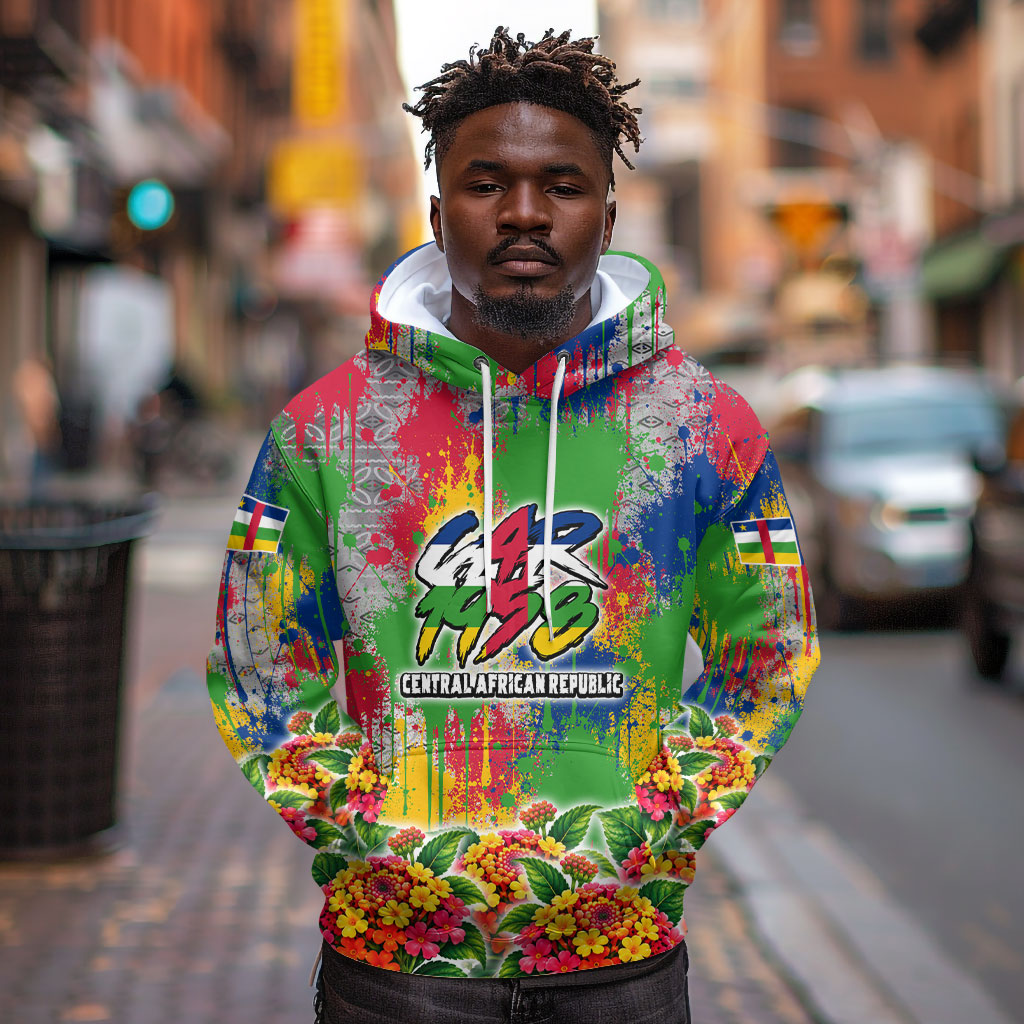 Central African Republic 1958 Hoodie Leopard Colorful Paint Splatter Patriotic Flag
