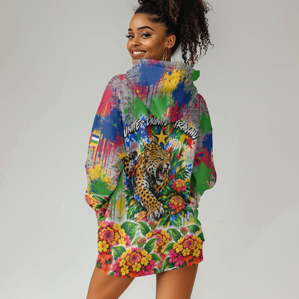 Central African Republic 1958 Hoodie Dress Leopard Colorful Paint Splatter Patriotic Flag