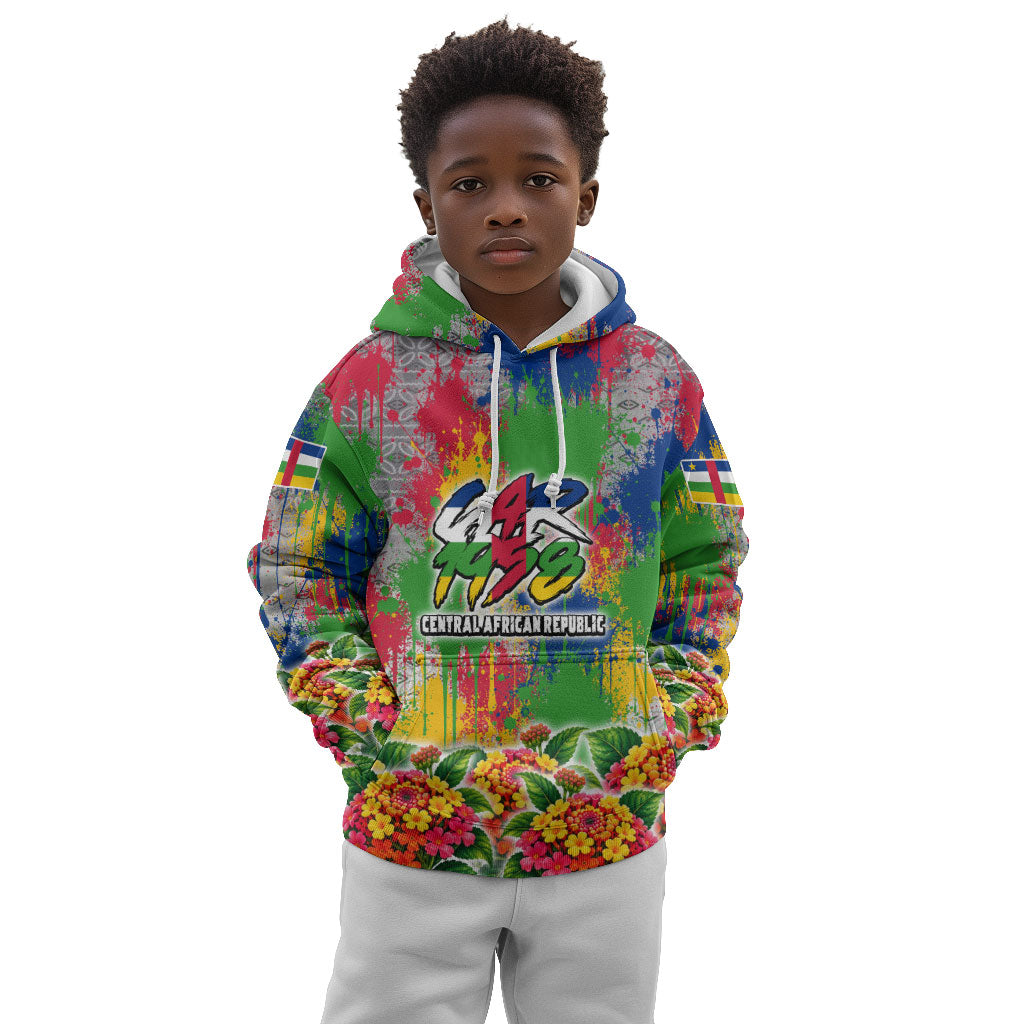 Central African Republic 1958 Kid Hoodie Leopard Colorful Paint Splatter Patriotic Flag
