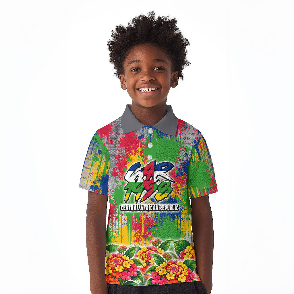 Central African Republic 1958 Kid Polo Shirt Leopard Colorful Paint Splatter Patriotic Flag