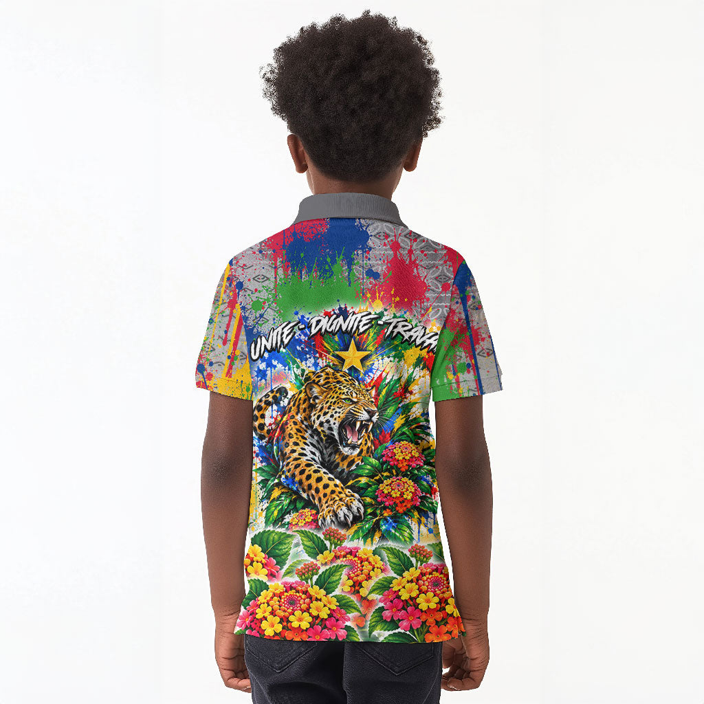 Central African Republic 1958 Kid Polo Shirt Leopard Colorful Paint Splatter Patriotic Flag