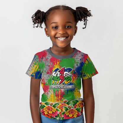 Central African Republic 1958 Kid T shirt Leopard Colorful Paint Splatter Patriotic Flag