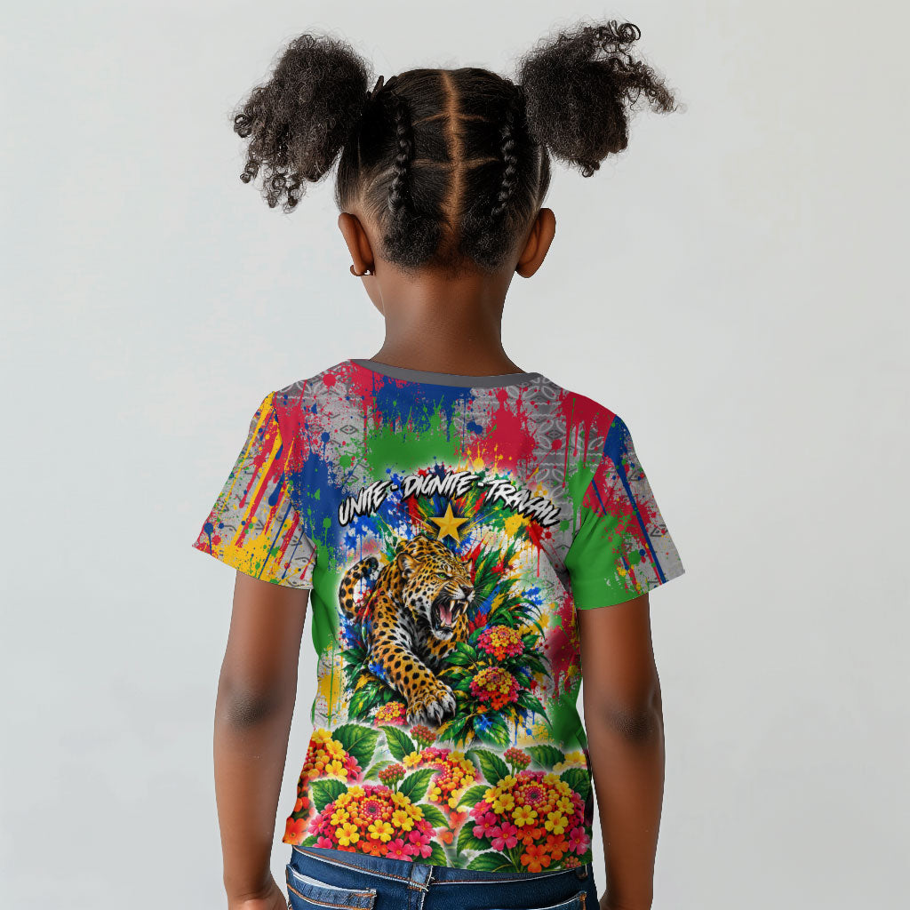 Central African Republic 1958 Kid T shirt Leopard Colorful Paint Splatter Patriotic Flag