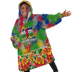 Central African Republic 1958 Kid Wearable Blanket Hoodie Leopard Colorful Paint Splatter Patriotic Flag