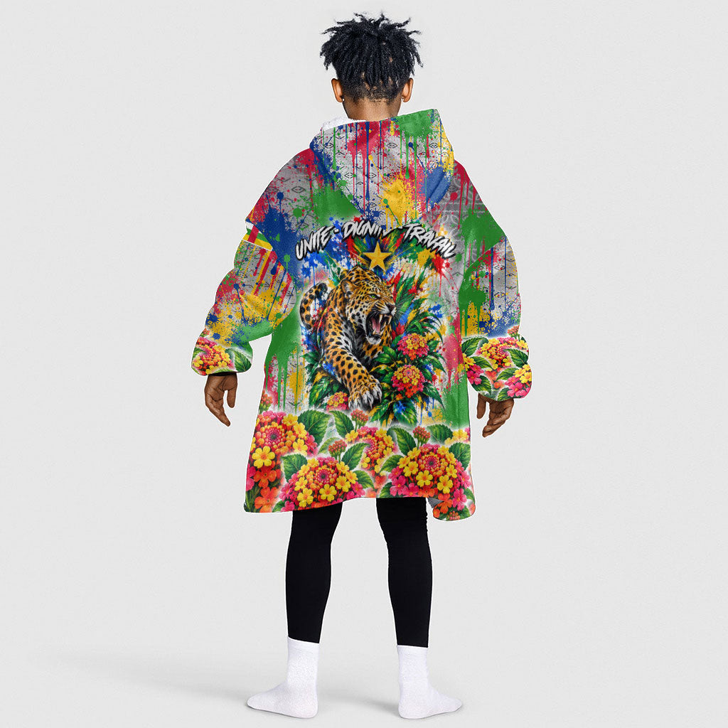 Central African Republic 1958 Kid Wearable Blanket Hoodie Leopard Colorful Paint Splatter Patriotic Flag