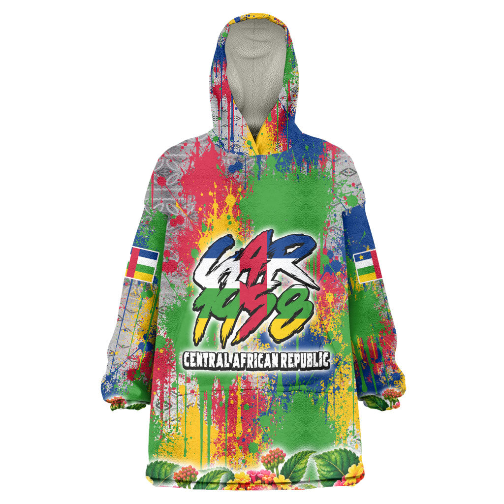 Central African Republic 1958 Kid Wearable Blanket Hoodie Leopard Colorful Paint Splatter Patriotic Flag
