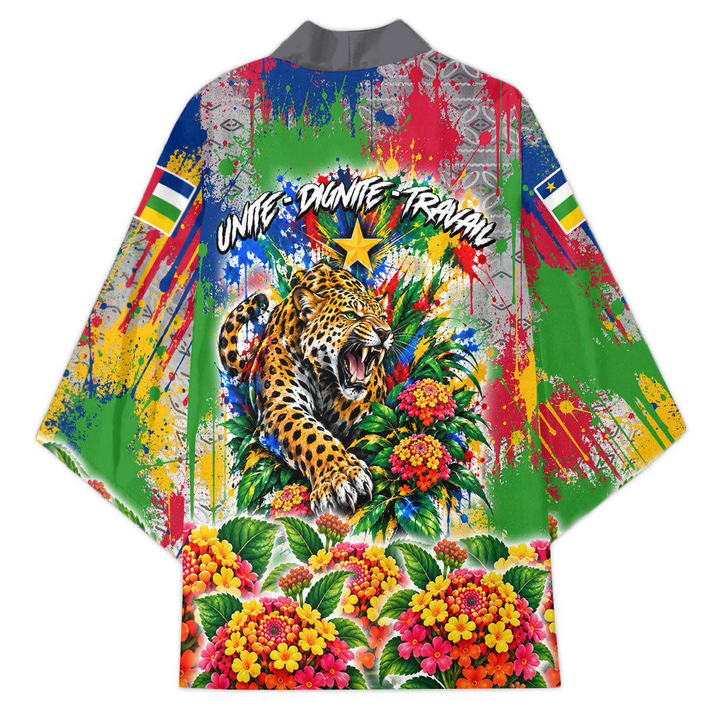 Central African Republic 1958 Kimono Leopard Colorful Paint Splatter Patriotic Flag