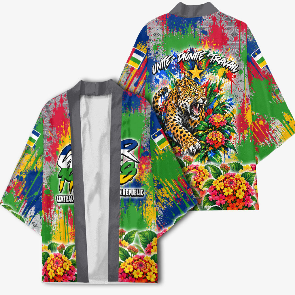 Central African Republic 1958 Kimono Leopard Colorful Paint Splatter Patriotic Flag