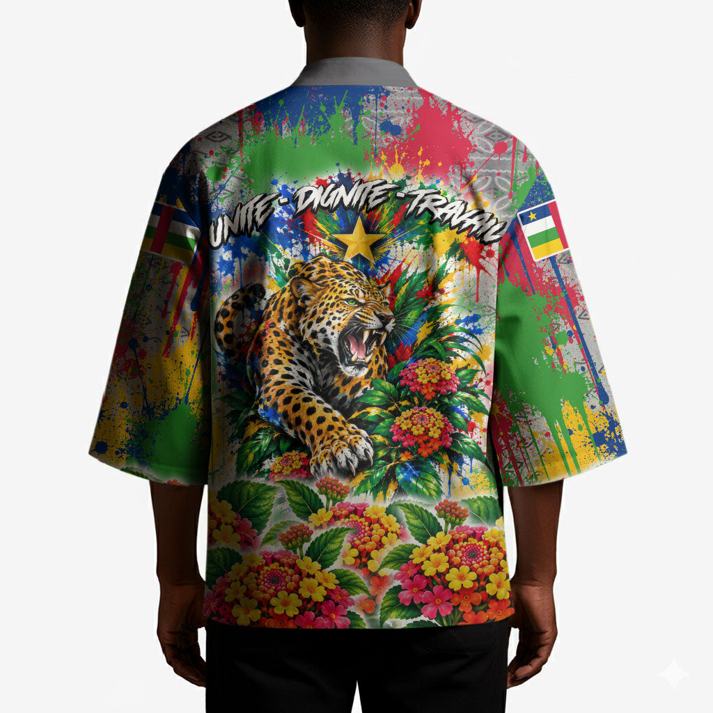 Central African Republic 1958 Kimono Leopard Colorful Paint Splatter Patriotic Flag