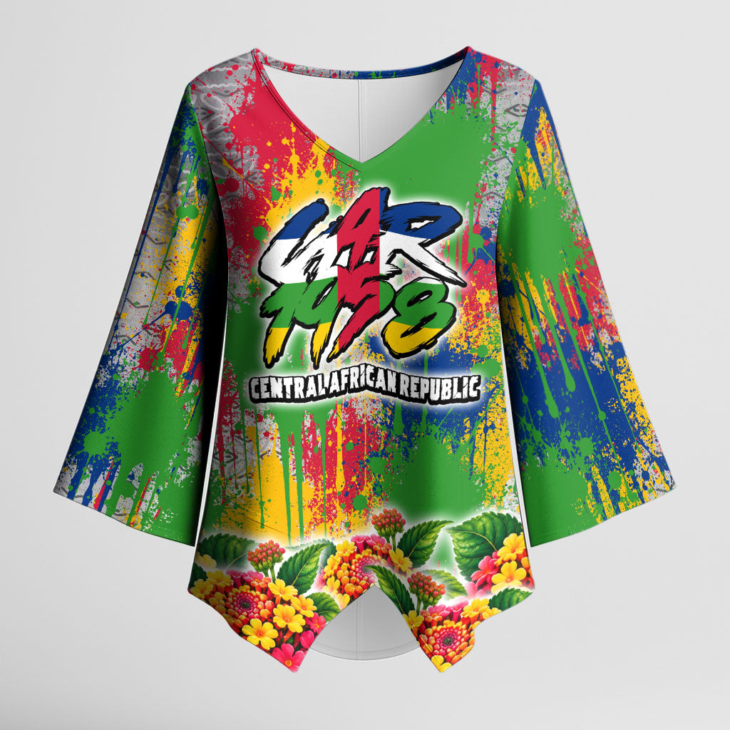 Central African Republic 1958 Kimono Sleeve Blouse Leopard Colorful Paint Splatter Patriotic Flag