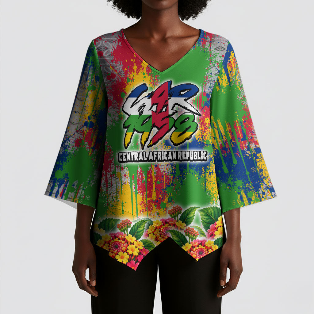 Central African Republic 1958 Kimono Sleeve Blouse Leopard Colorful Paint Splatter Patriotic Flag