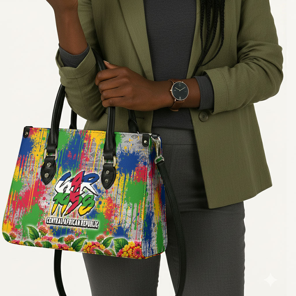 Central African Republic 1958 Leather Bag Leopard Colorful Paint Splatter Patriotic Flag