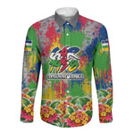 Central African Republic 1958 Long Sleeve Button Shirt Leopard Colorful Paint Splatter Patriotic Flag