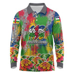 Central African Republic 1958 Long Sleeve Polo Shirt Leopard Colorful Paint Splatter Patriotic Flag