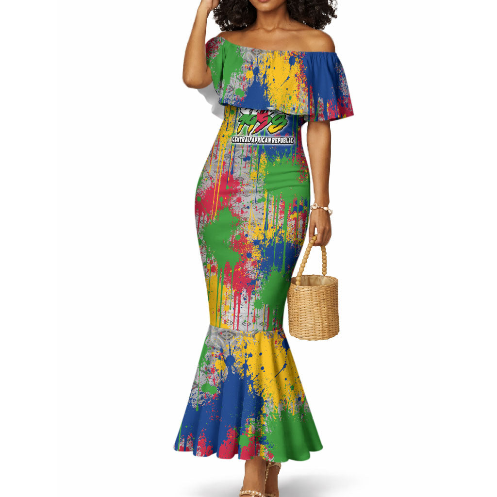 Central African Republic 1958 Mermaid Dress Leopard Colorful Paint Splatter Patriotic Flag