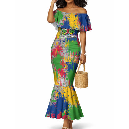 Central African Republic 1958 Mermaid Dress Leopard Colorful Paint Splatter Patriotic Flag