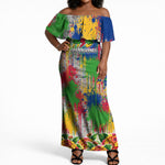 Central African Republic 1958 Off Shoulder Maxi Dress Leopard Colorful Paint Splatter Patriotic Flag