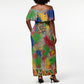 Central African Republic 1958 Off Shoulder Maxi Dress Leopard Colorful Paint Splatter Patriotic Flag