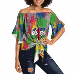 Central African Republic 1958 Off Shoulder Wrap Waist Top Leopard Colorful Paint Splatter Patriotic Flag
