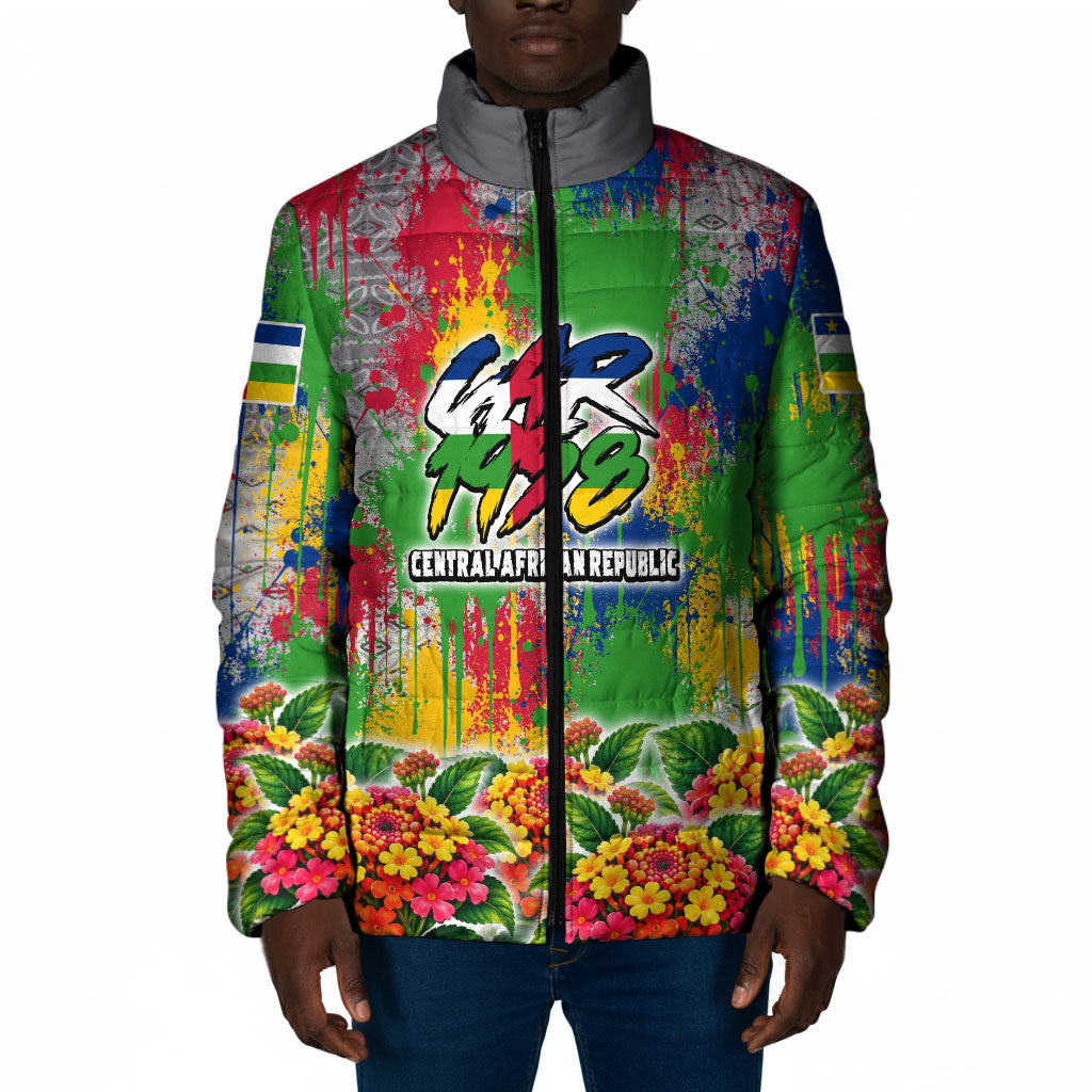 Central African Republic 1958 Padded Jacket Leopard Colorful Paint Splatter Patriotic Flag