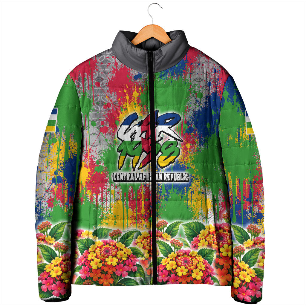 Central African Republic 1958 Padded Jacket Leopard Colorful Paint Splatter Patriotic Flag