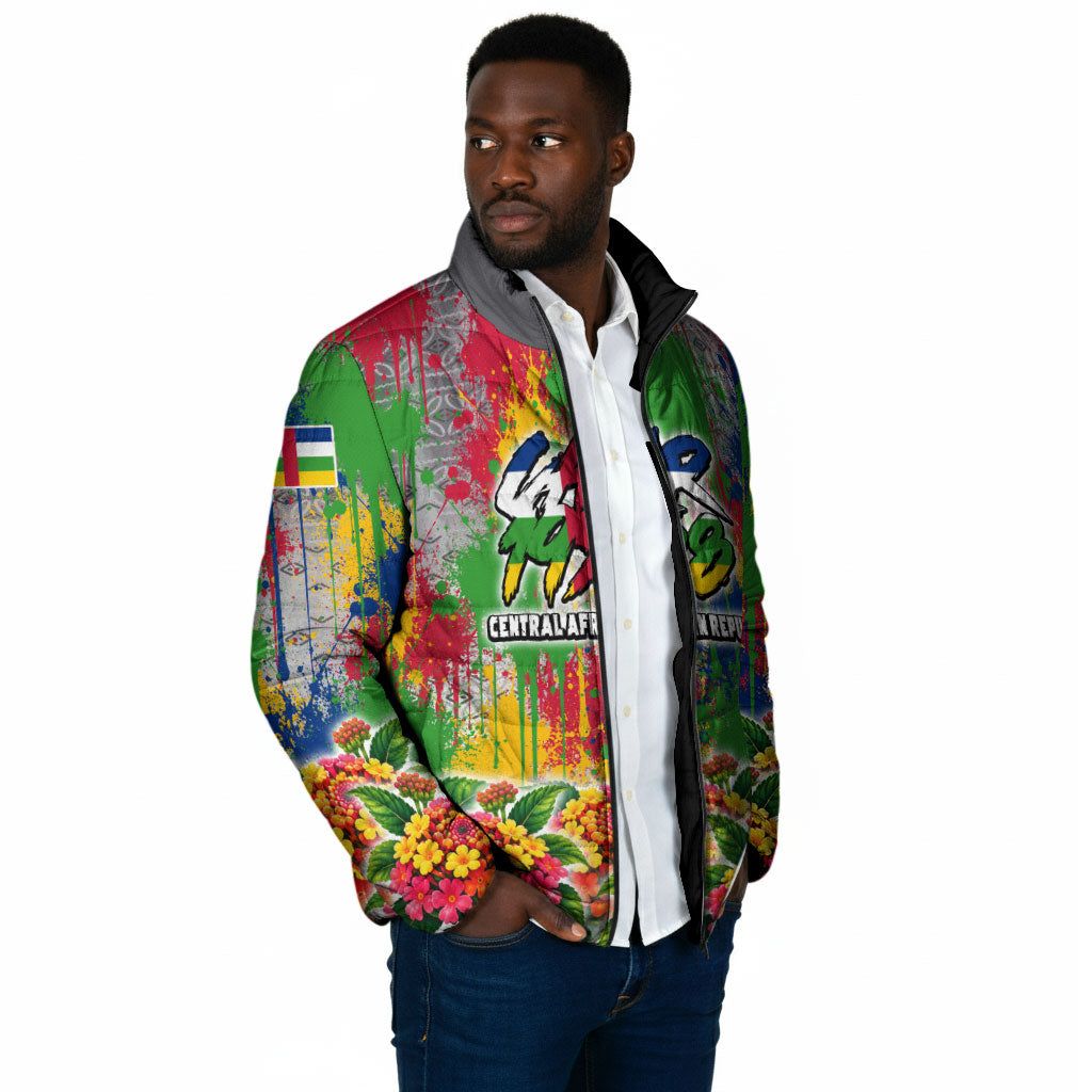 Central African Republic 1958 Padded Jacket Leopard Colorful Paint Splatter Patriotic Flag