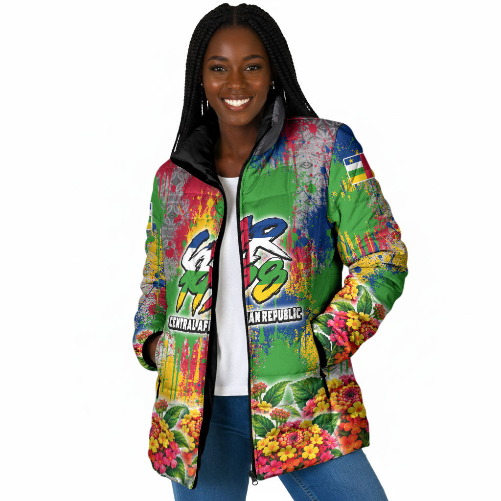 Central African Republic 1958 Padded Jacket Leopard Colorful Paint Splatter Patriotic Flag