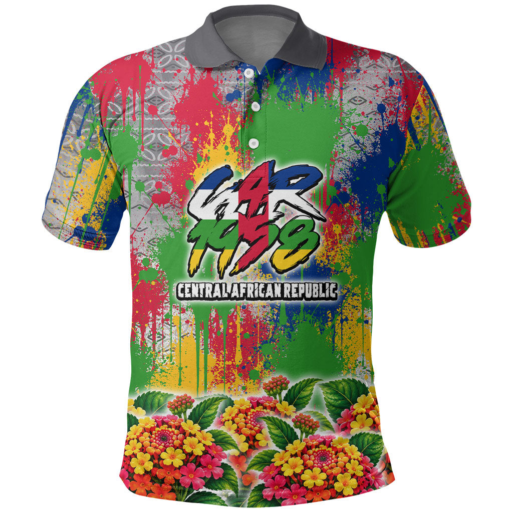 Central African Republic 1958 Polo Shirt Leopard Colorful Paint Splatter Patriotic Flag